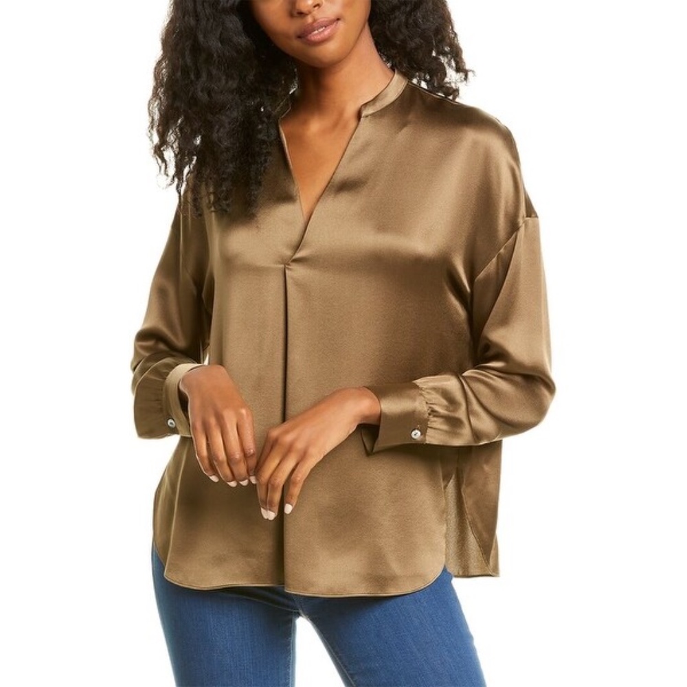Vince Pleat Front Silk Blouse
